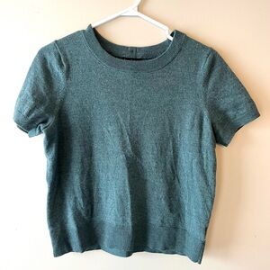 Nicole Miller Smokey Blue Short Sleeve Shrunken Sweater-L- Merino Wool - preppy